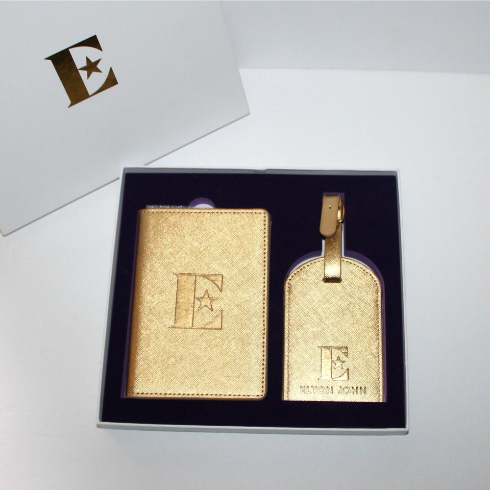 ELTON JOHN Farewell Yellow Brick Tour Gold PASSPORT HOLDER + LUGGAGE TAG